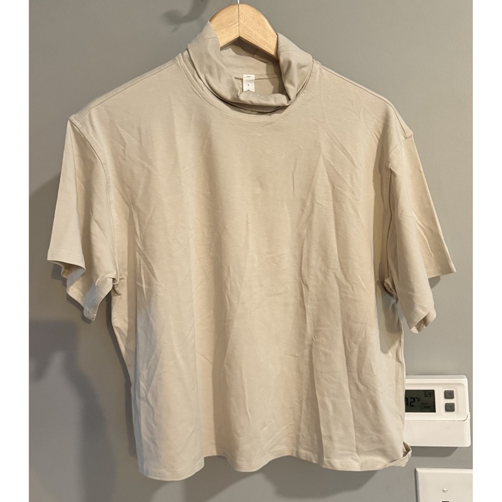 Lululemon Top Luxe‎ Lyocel Linen Cotton Short Sleeve Cropped Turtleneck Size 8